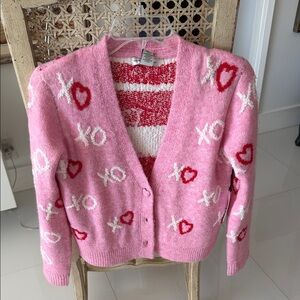 cupcakes & cashmere Valentine's Day❤️ Pink/Red/White XO Heart Cardigan